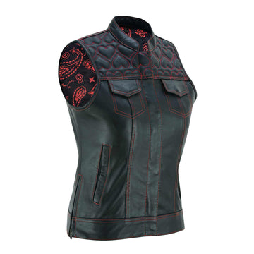 Women’s SOA Red Heart Leather Motorcycle Vest